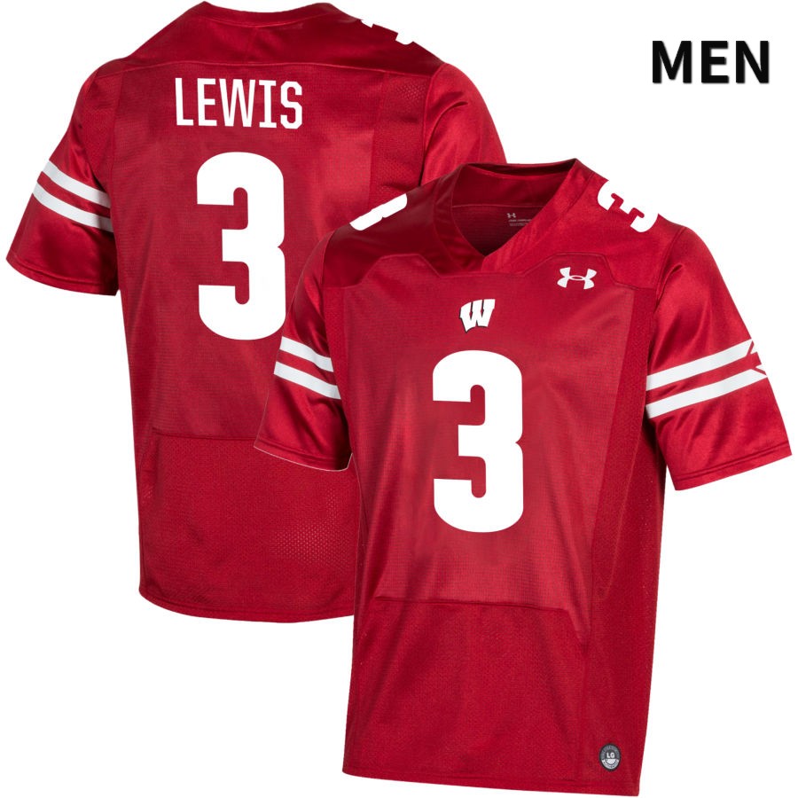 Wisconsin Badgers Men's #3 Keontez Lewis NCAA Under Armour Authentic Red NIL 2022 College Stitched Football Jersey QU40S37EO